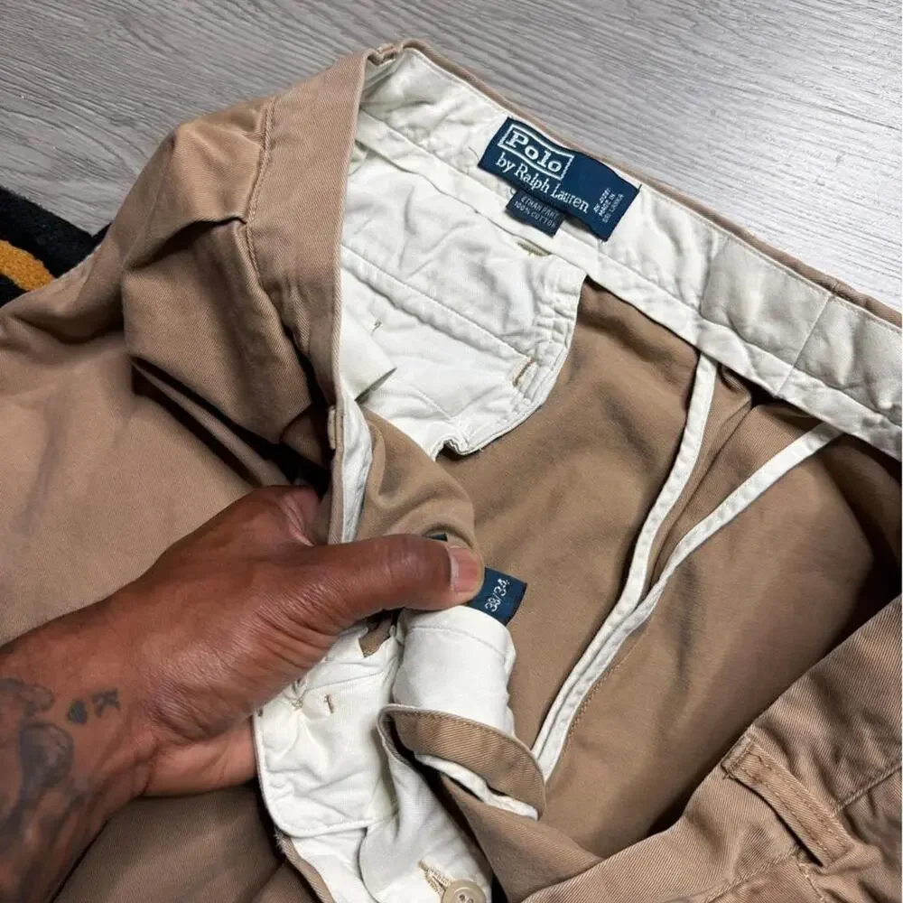 Vintage Y2K Polo Ralph Lauren Ethan Double Pleated Chino Pants 38x34 Tan